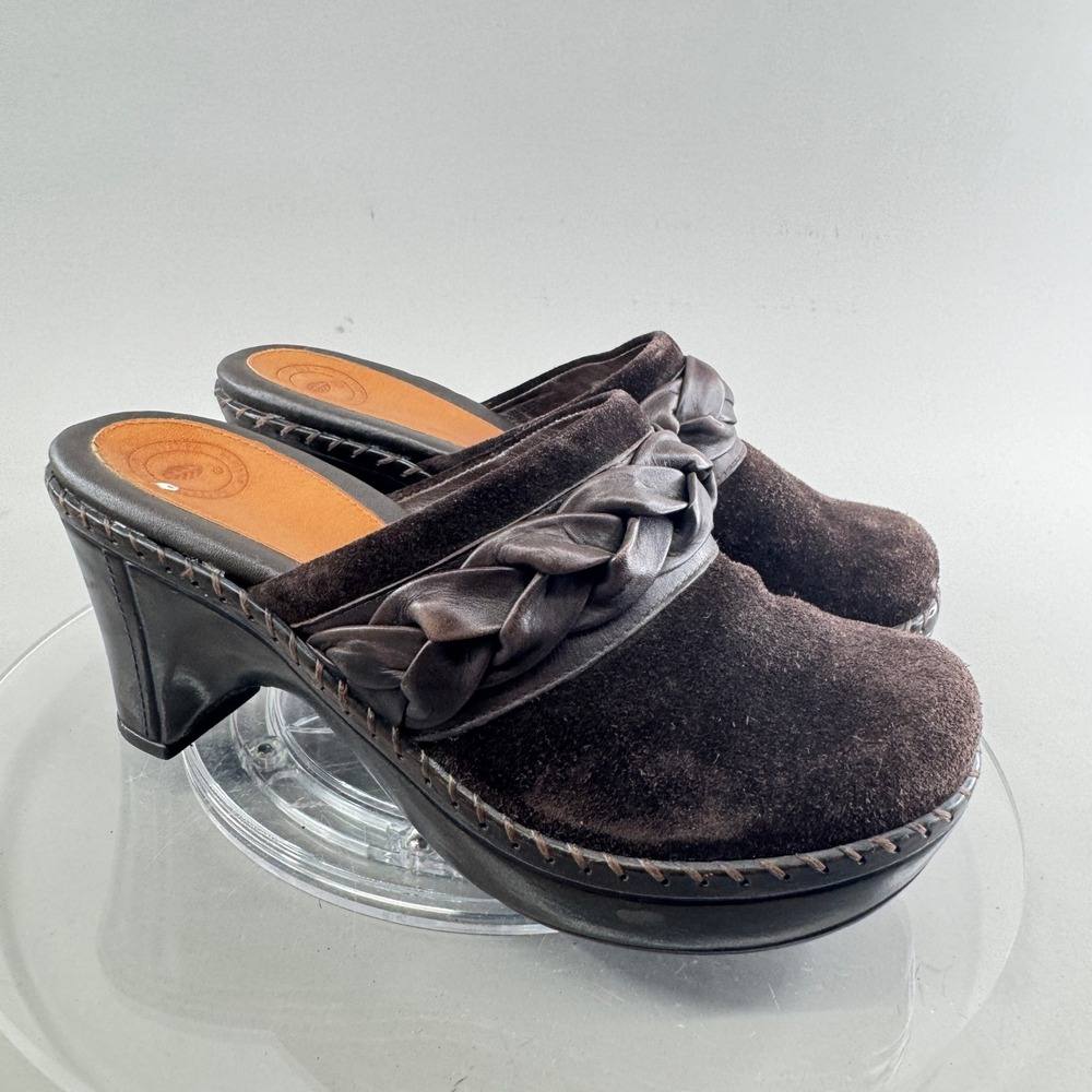Nurture Womens Suede Leather Braided Platform Clog Mules Brown Size 7M